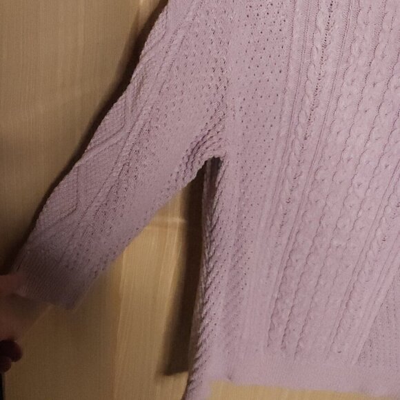Lands' End Plus Lavender Purple Cable Knit 3/4 Sleeve Summer Sweater 1X - Picture 4 of 6